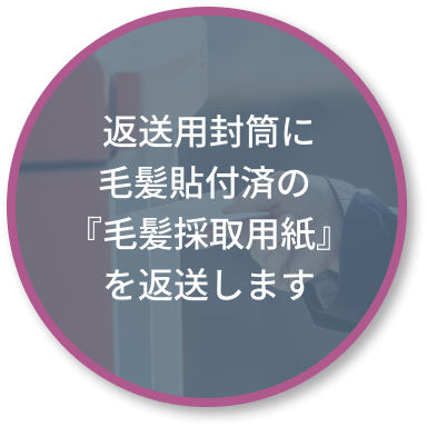 返送用封筒に毛髪貼付済の『毛髪採取用紙』を返送します